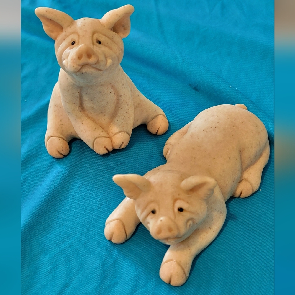 Quarry Critters Pig Figurine Petunia & Pugsly Second Nature Design 2000